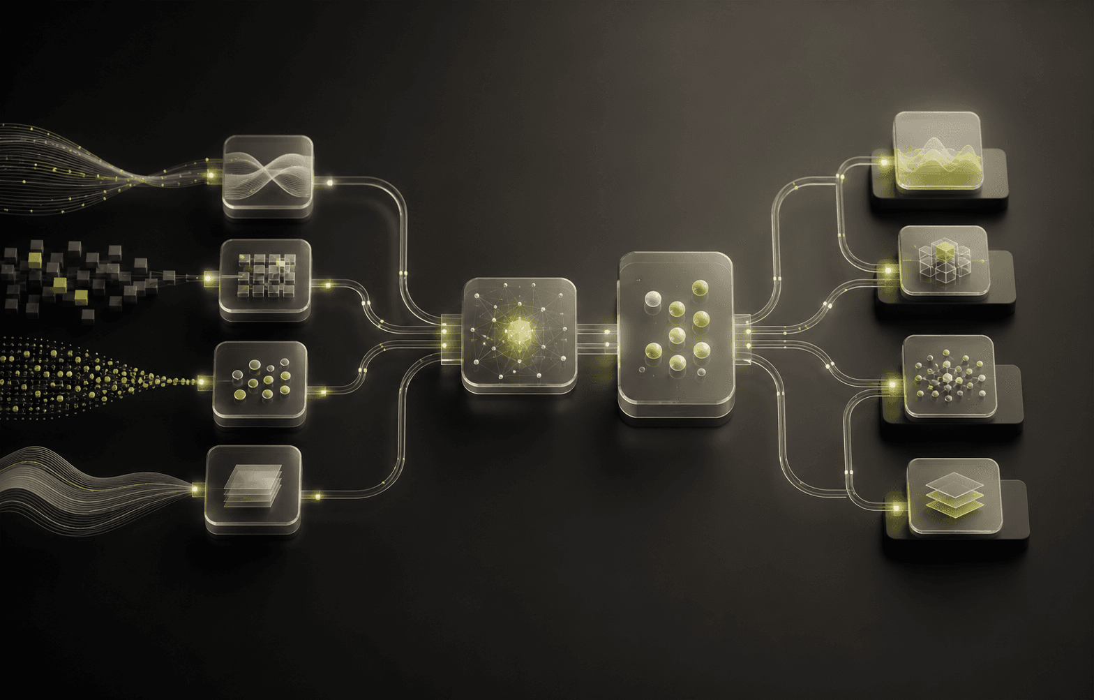Abstract connected modules representing an AI automation workflow
