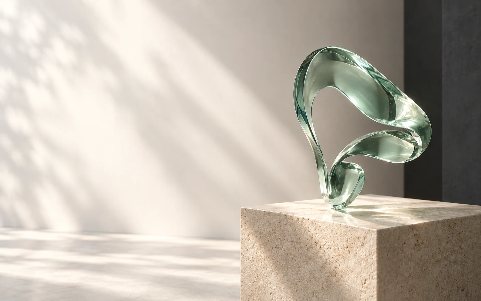 Portbyte’s ice-green glass sculpture on a pearl limestone plinth